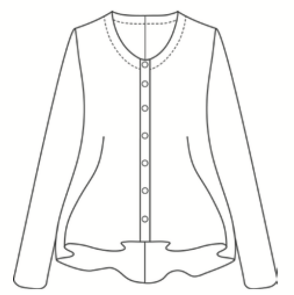 Beneficial Blouse, detailed sketch shown.  100% European Linen, with natural corozo buttons.