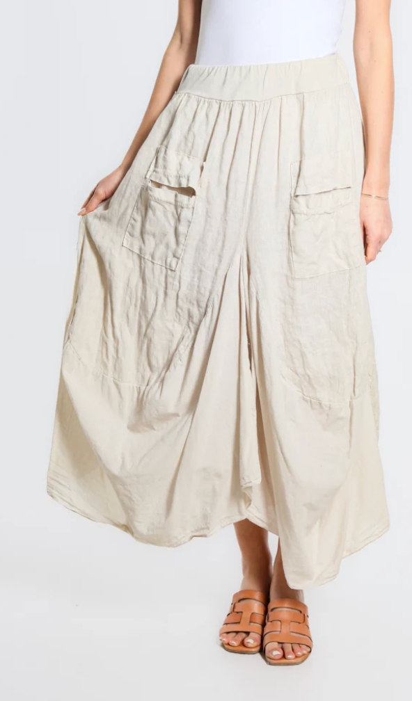 Brenna Cotton/Linen Bunched Pocket Skirt * 6 Solid Colors * TS