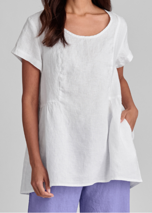 S/S Play in It, shown in solid White, size Small.  100% European Linen.