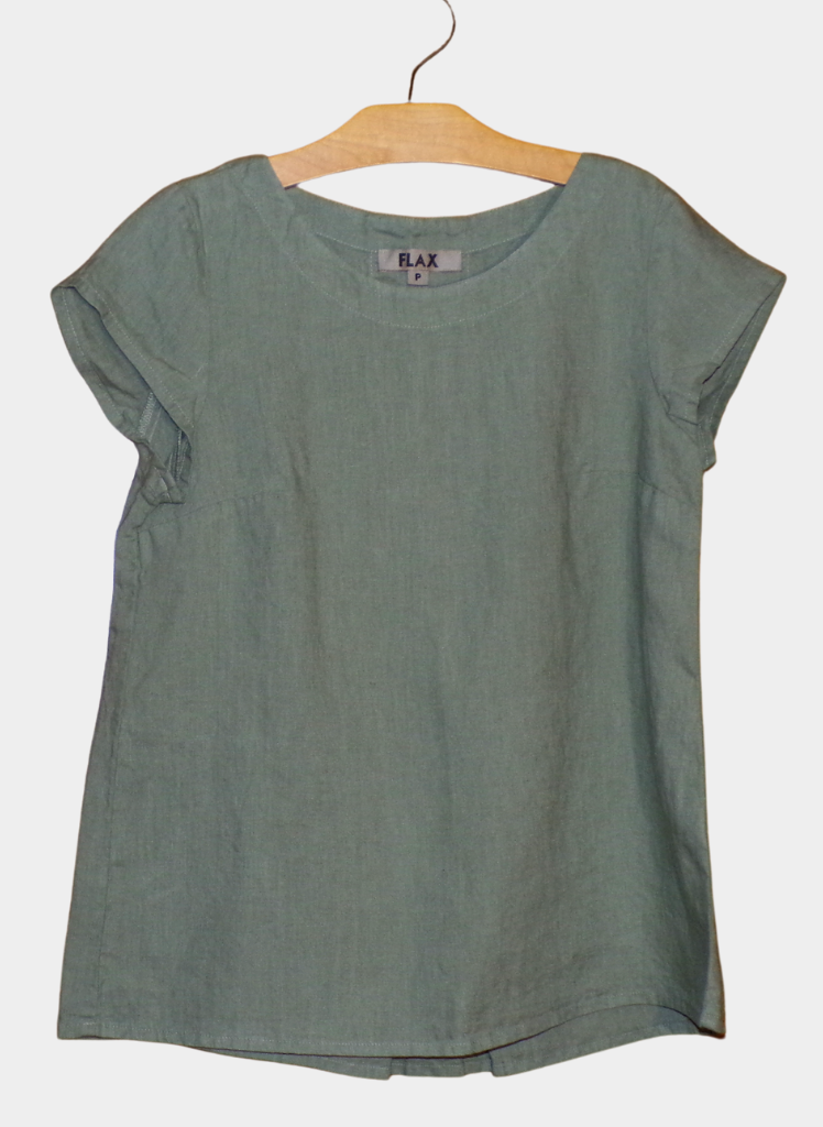 Tuck Back Tee, shown in Eucalyptus.  100% European Linen, Machine Washable.