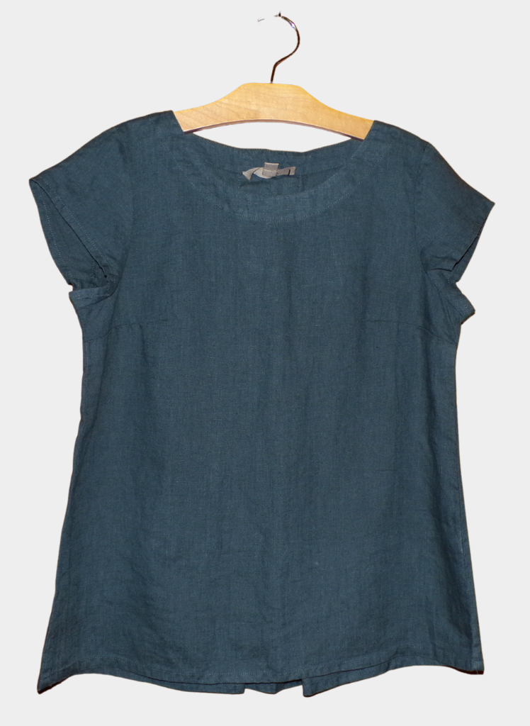 Tuck Back Tee, shown in Steel Blue.  100% European Linen, Machine Washable.