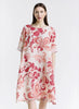 April Fleur Dress, shown in Coral, on the front.  One size,  Model is approximately 5'9" tall.  100% Linen, Made in Italy.