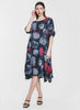 April Dress, shown in Navy Gem Print.  One size,  Model is approximately 5'9" tall.  100% Linen, Made in Italy.