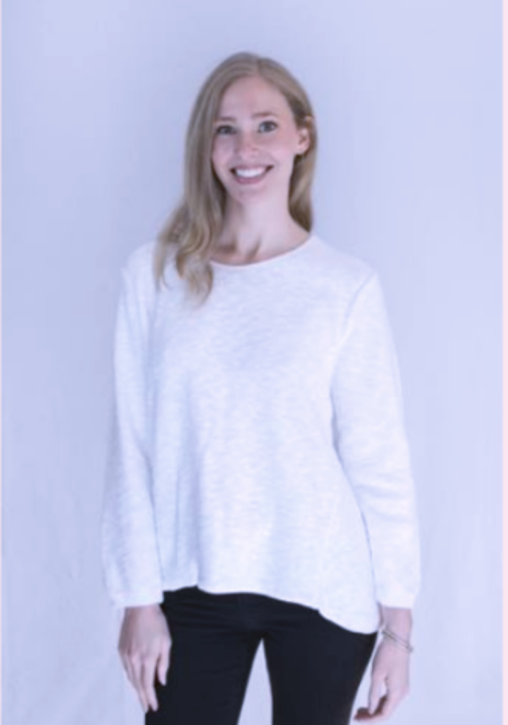 Front Seam Cotton Crew Sweater, shown in White.