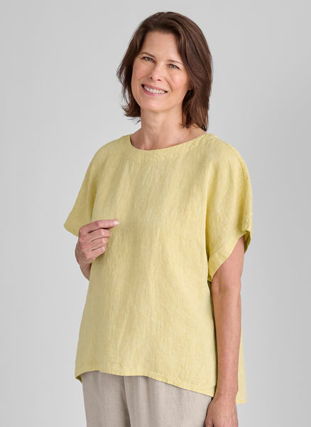 Back Slit Tee, shown in Citrine Yarn Dye, size Small.  100% European Yarn Dyed Linen.