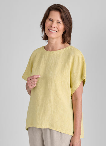 Back Slit Tee, shown in Citrine Yarn Dye, size Small.  100% European Yarn Dyed Linen.