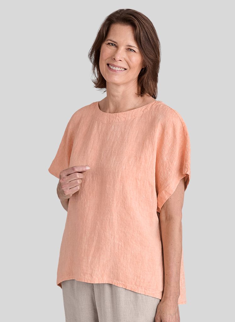 Back Slit Tee, shown in Koi Yarn Dye, size Small.  100% European Yarn Dyed Linen.