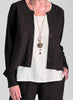 Beneficial Blouse, shown in Black, size Small.  Worn open, layered over the Fundamental Tank in White.  100% European Linen, Machine Washable.