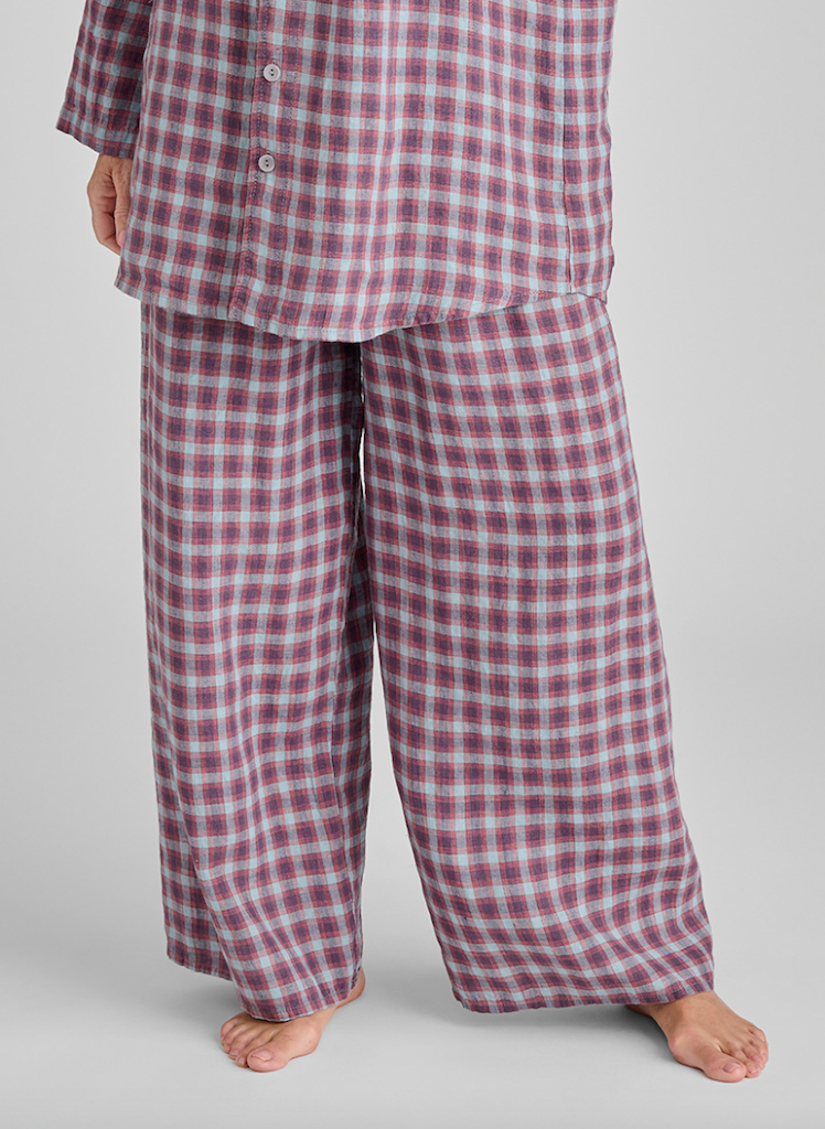 Box'd Down pajama pant, shown in Plaid, size Small on 5'9" model.