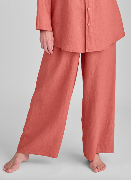 Box'd Down pajama pant, shown in Rosewood, size Medium on 5'9" model.