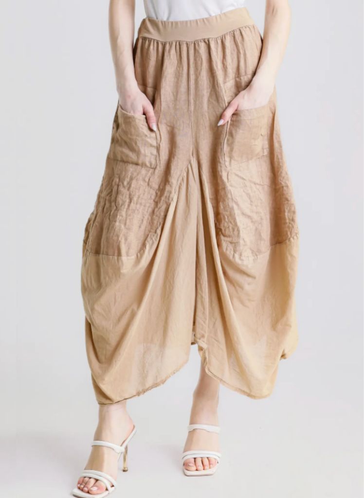 Brenna Cotton/Linen Bunched Pocket Skirt * 6 Solid Colors * TS