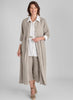 Button Down Dress shown in Natural, size Small.   Worn open, layered over the Bias Back Shirt  (in White) and the classic Floods (in Natural).  100% European Linen.