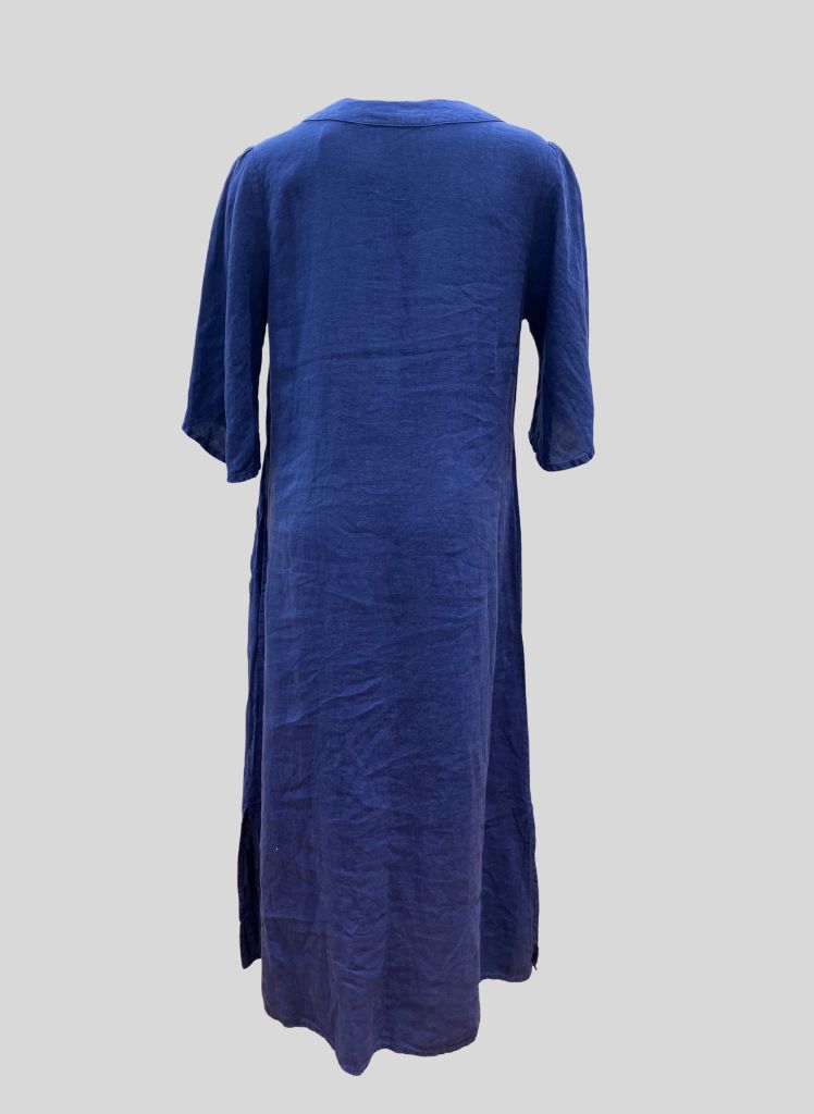 Caftan Dress, shown on the reverse, in Blueberry.
