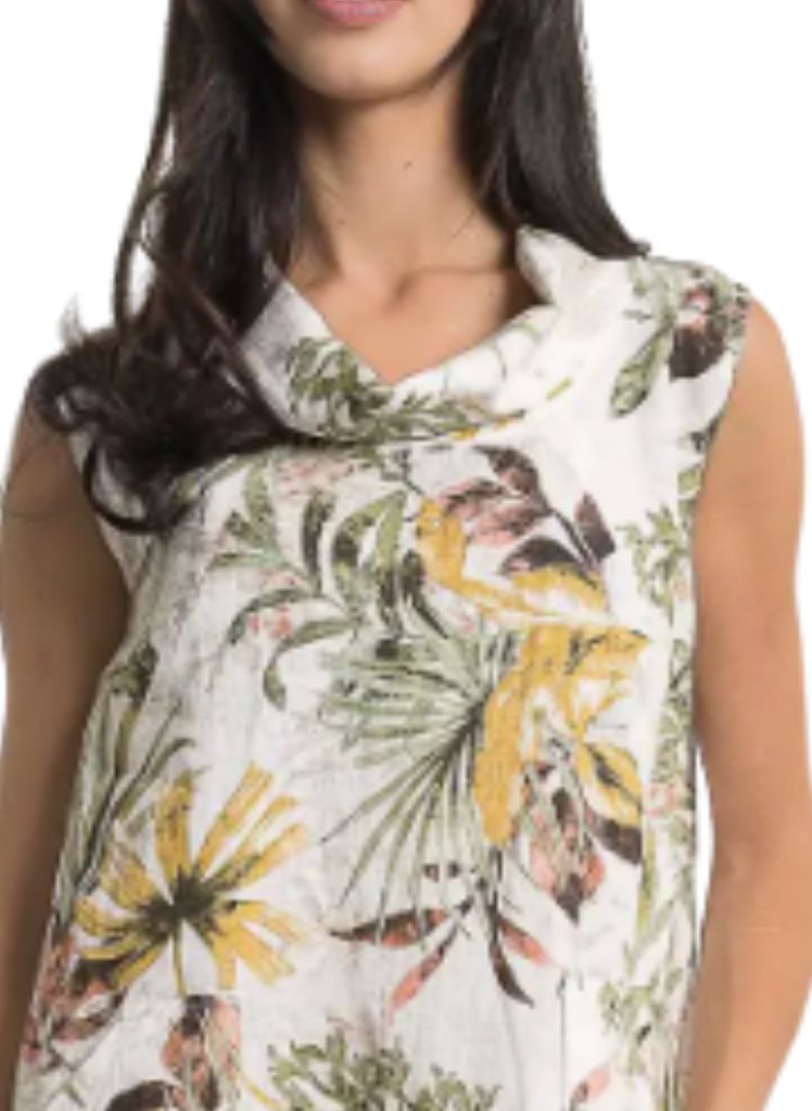 Cowl Neck Linen Print Dress TP1716P-26LL * NEW