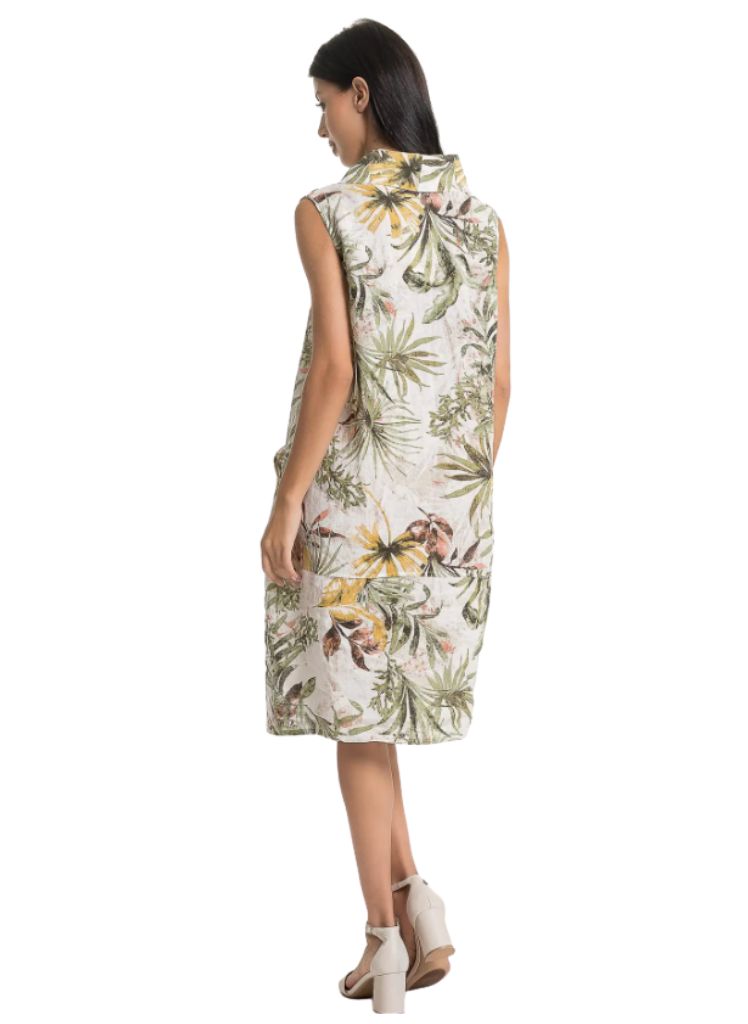 Cowl Neck Linen Print Dress TP1716P-26LL * NEW
