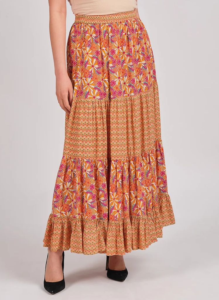 Daisy Print Skirt, shown in Peach, one size.