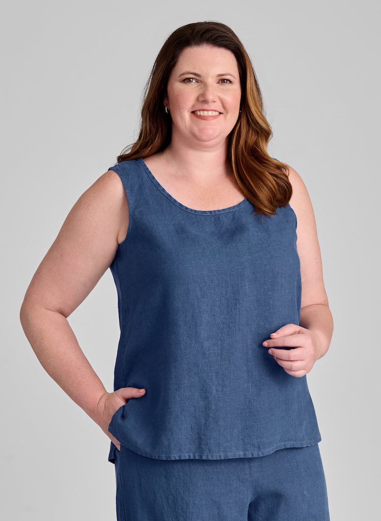 Fundamental Tank, shown in Ocean, size Medium.