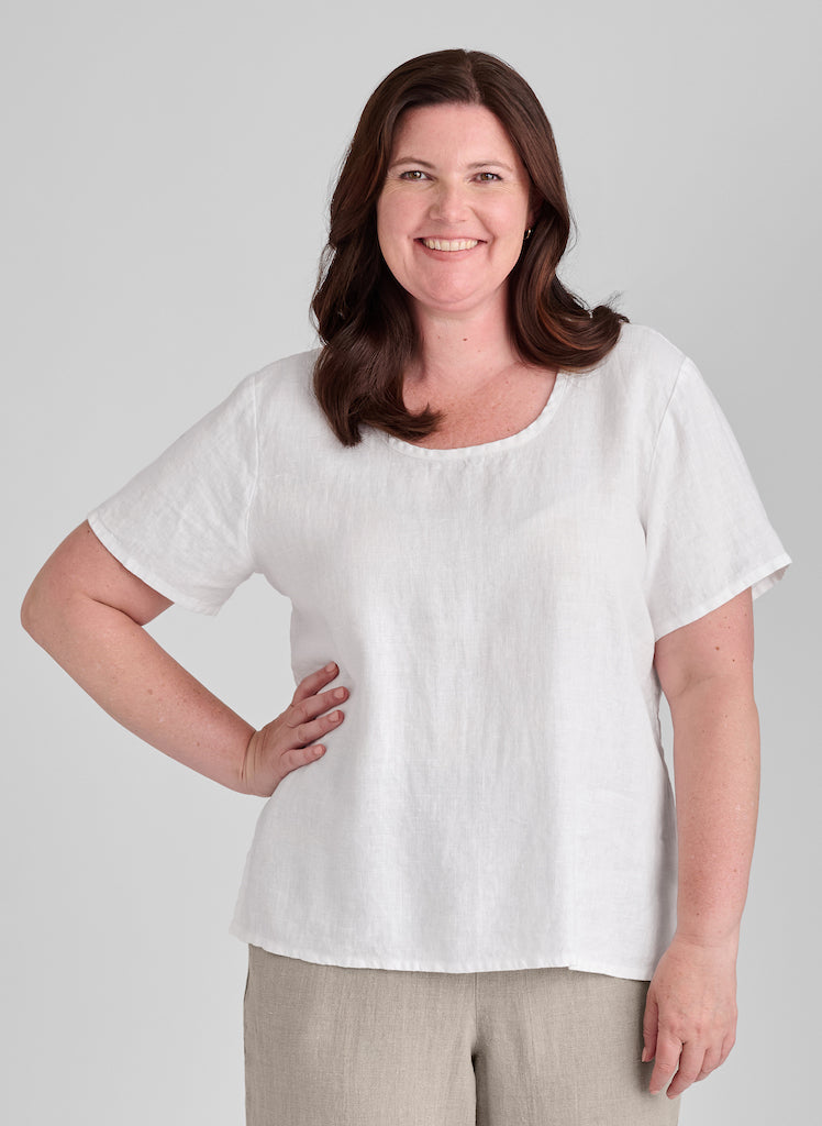 Fundamental Tee, shown in White, size Medium.  100% European Linen.