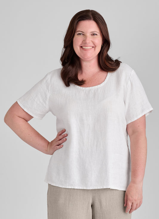 Fundamental Tee, shown in White, size Medium.  100% European Linen.