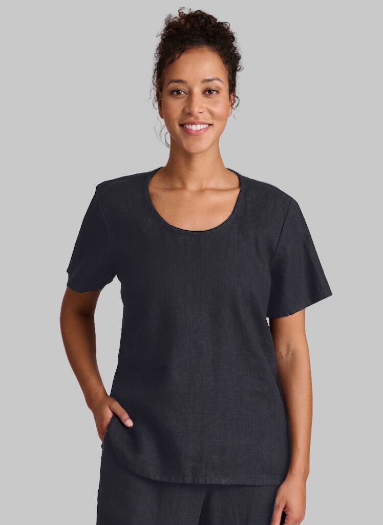 Fundamental Tee, shown in Nine Iron (dark grey), size Small.  100% Linen.