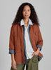 Graceful Jacket, shown in Spice, size Small.  Worn open, with the sleeves rolled up.  100% European Linen, Medium weight.