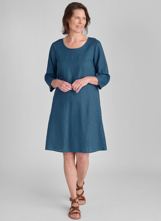 Happy Gathers Dress, shown in Dark Teal, size Small.  Model is 5’9” tall.