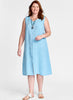 Jewel Dress, shown in Ocean Yarn Dye.  Model is 5'9" tall, wearing size Medium.