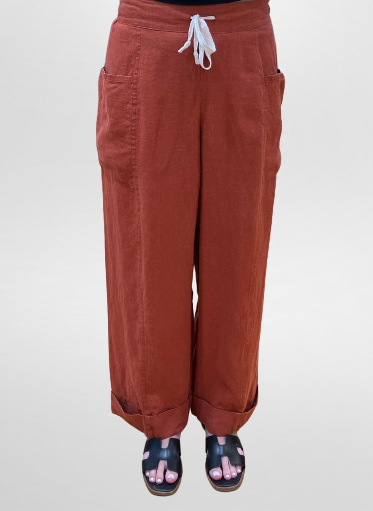 Keen Pant, shown in Spice.  Model is 5'0" tall, wearing size Small.  If you are taller than that, this pant will likely land above your ankle.