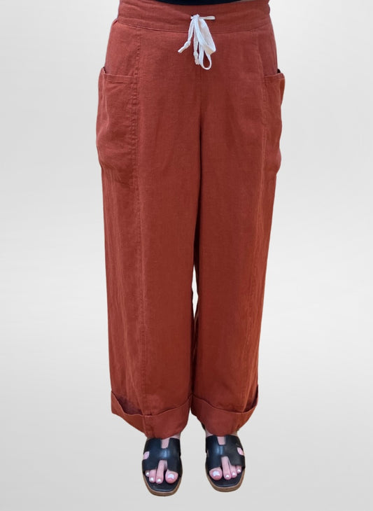 Keen Pant, shown in Spice.  Model is 5'0" tall, wearing size Small.  If you are taller than that, this pant will likely land above your ankle.