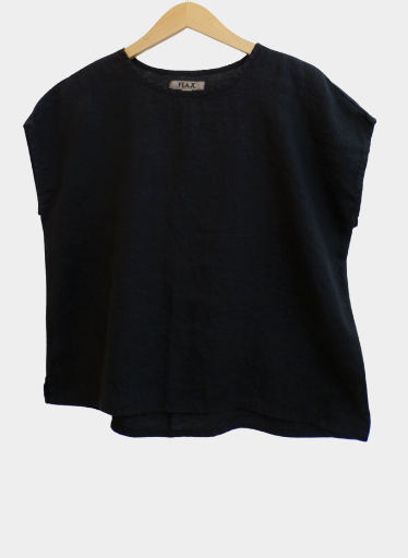 Mia Tee, shown in Black.  100% Solid Linen.