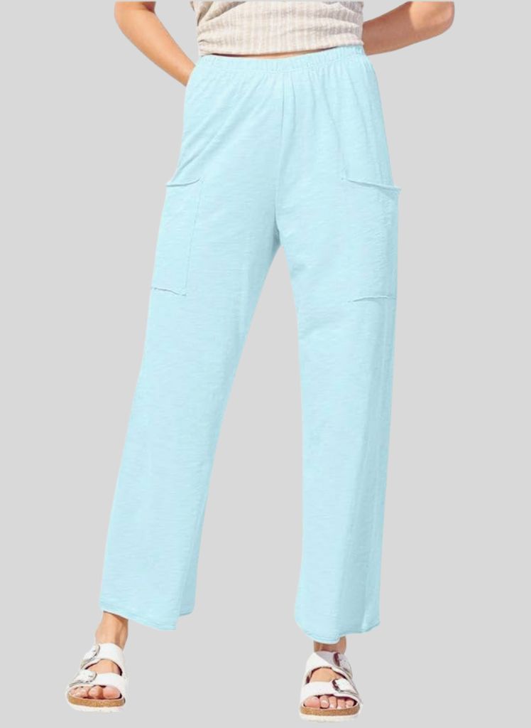 Patch Pocket Flood, shown in Sky, size Small.  100% Cotton Slub, Made in Peru.  Machine Wash, Dry low.