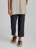 Pocketed Ankle Pant, shown in Nine Iron (dark charcoal grey), 100% Linen.  Model is 5'9" tall, wearing size Small.