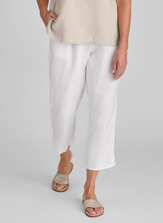 Pocketed Ankle Pant, shown in White, size Small on 5'9" model.  100% European Linen.