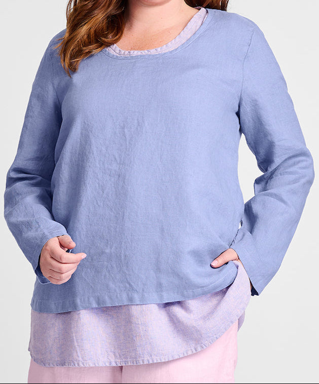 Pure Top (shown in Bluebell), layered over the longer Simplest Tee, size Medium.  100% Linen. 