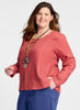 Pure Top, shown in solid Red Currant.  Model is 5'9" tall, wearing size Medium.