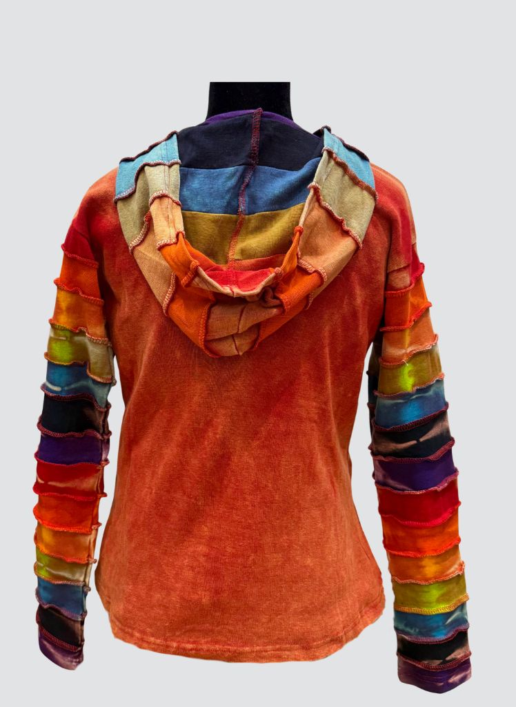 Hooded Jacket, shown in Red Multi, featuring the reverse side.