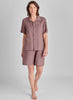 Recamp paired with the Box'd Up shorts, both shown in solid Mauve, for a luxuriously soft and lightweight Linen sleepwear set!  Model is 5'9" tall, wearing size Small.