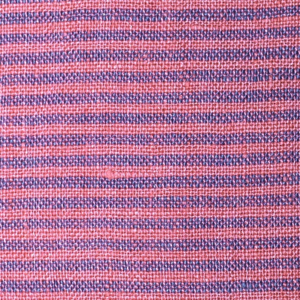 Zoom on Red Currant Stripe fabric.  100% Linen.