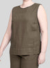 Roadie Top, shown in Java (taupe/brown), size Medium.  100% European Linen.