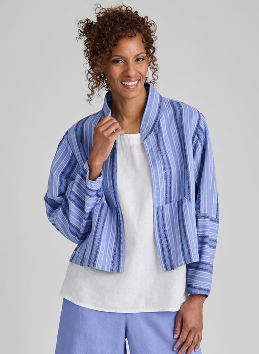 Seamly Jacket, shown in Sky Stripe size Small.