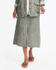 Slit Skirt, shown in Herb Melange.  100% Medium-weight Linen, with sweater-like texture.  Model is 5'10" tall, wearing size Petite.