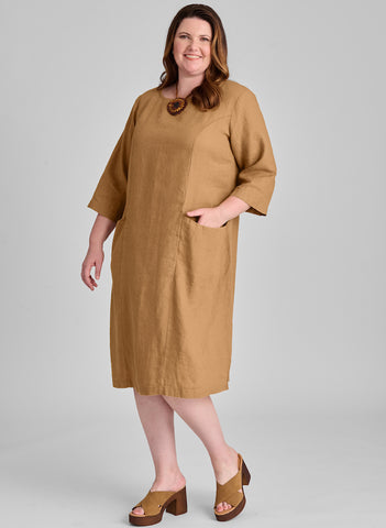 Slouch Pocket Dress, shown in Ginger, size Medium.  100% European Linen, pre-shrunk, machine washable.