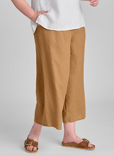 Sociable Flood, shown in Ginger. Model is 5'9" tall wearing size Medium. 100% Linen, Machine Washable.