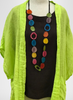 Obscure Cardigan (Chartreuse Gauze) layered over the Starling Top (Chocolate) topped with a colorful Tagua necklace (sold in-store only).