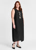 Sybill Dress, shown in Onyx (solid black), 100% Linen.  Model is 5'9" tall, wearing size Medium.