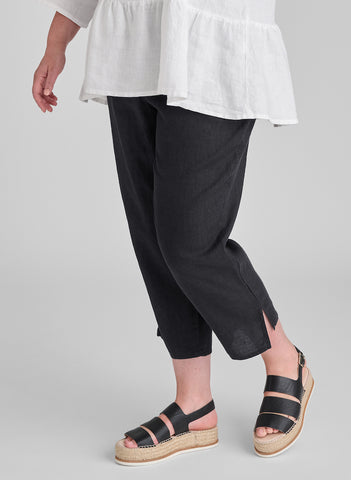 Tapered Pant, shown in Black, size Medium.  100% European Linen, pre-shrunk, machine washable.