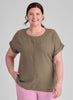 Tee Top, shown in Java, size Medium.  Body is 100% European Linen, with soft Cotton Knit trim along the neckline.