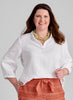Terra Top (shown in White, size Medium) tucked into the top of the Obi Pant (not available in color shown).  
