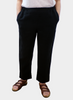 Travel Pant, shown in Black.  Featuring a 3/4 elastic waistband. 100% Solid Linen.  Model is approximately 5'4" tall.