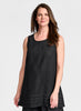 Tuck Tunic, shown in Onyx (solid Black), 100% Linen.  Model is 5'9" tall, wearing size Small.